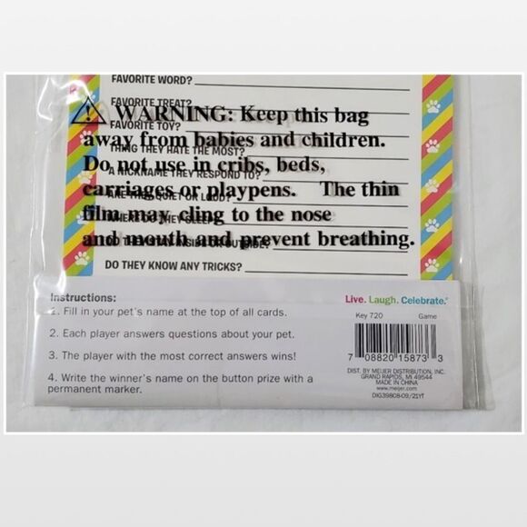 New Live. Laugh. Celebrate. Pet Game Cards Animal Dog Cat Party Set NWT - Picture 8 of 11